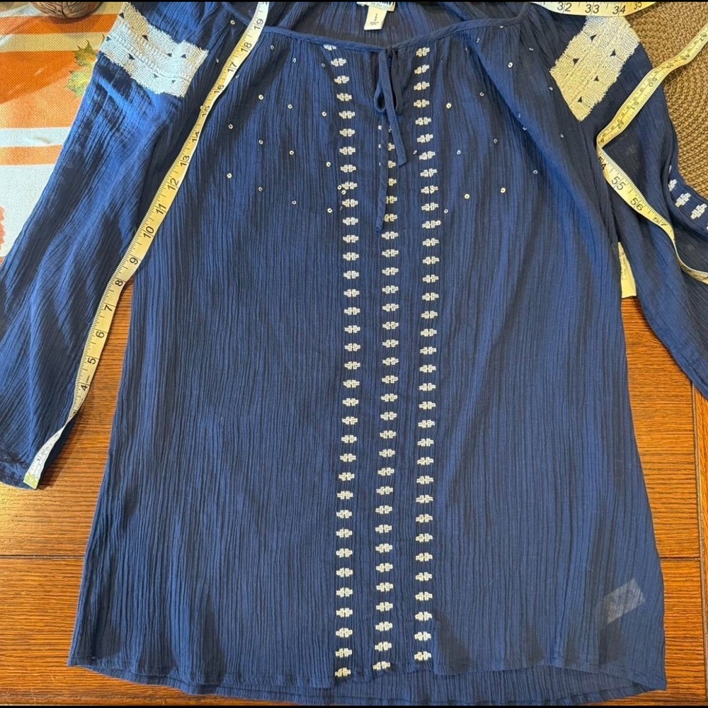 Navy Blue Embroidered Women's Top
